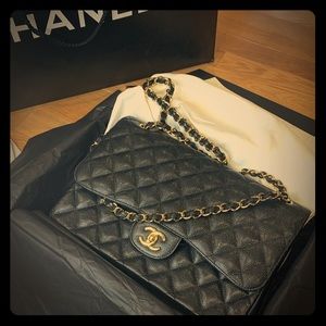 GENUINE 🖤 CHANEL BAG Lrg Caviar Double Flap Purse
